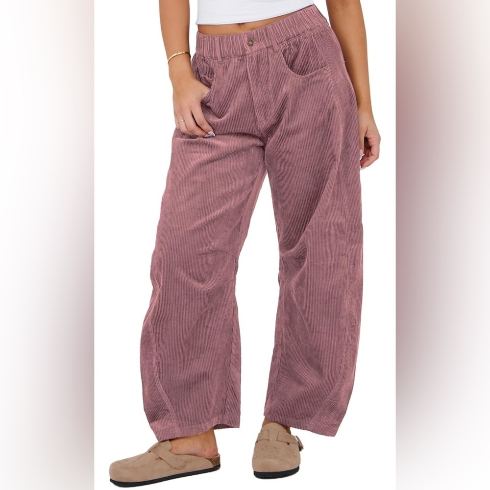 GENERIC BRAND PINK CORDS Pink Corduroy Pants loose flowy barrel leg pant preppy
